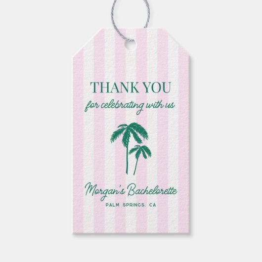 Étiquettes-cadeau Palmiers verts rayures roses (Devant)