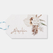 Étiquettes-cadeau Pampas Brown Rustique Grass Orchidées Blanches Mon (Dos Horizontal)