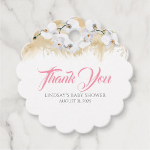 Étiquettes Cadeau Pampas Grass Blanc Orchidées Baby shower Merci