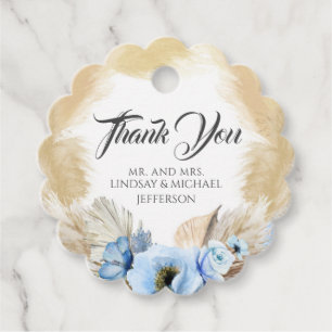 Étiquettes Cadeau Pampas Grass Dusty Blue Floral Mariage Merci