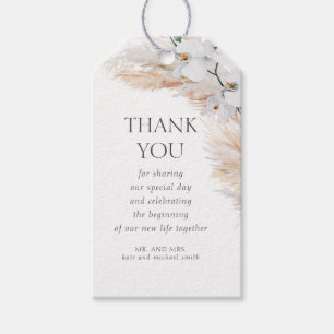 Étiquettes-cadeau Pampas Grass et Orchidées Blanches Merci