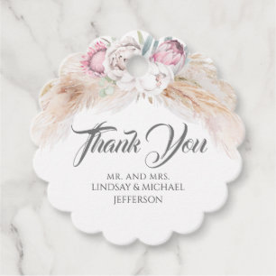 Étiquettes Cadeau Pampas Mariage rose pâle rose Merci