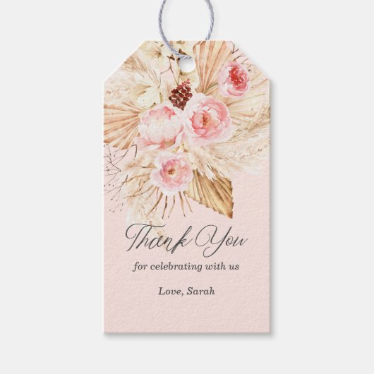 Étiquettes-cadeau Pampas rose floral boho herbe bébé douche (Devant)