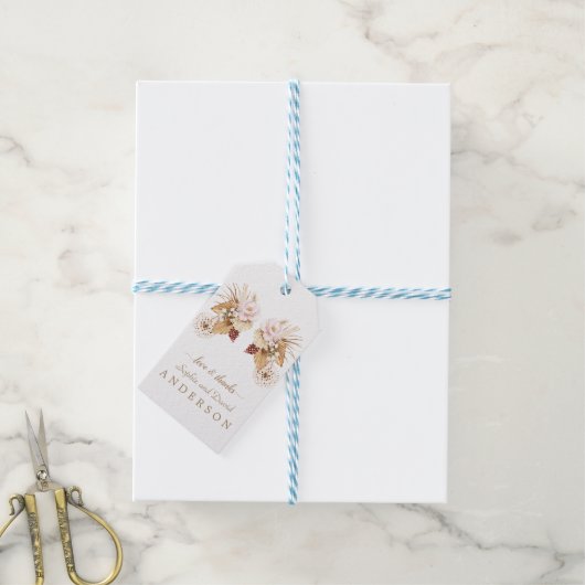 Étiquettes-cadeau Pampas rose Floral Grass séché Palm Feuille Mariag (Avec de laficelle)