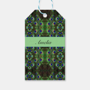 Étiquettes-cadeau Panache Royal - Motif Luxueux de Plumes de Paon
