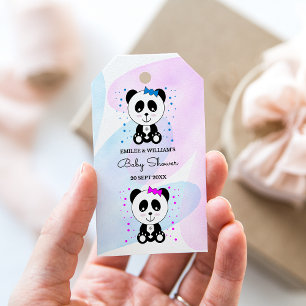 Étiquettes-cadeau Panda Bear Girl and Boy Twins Tags cadeaux
