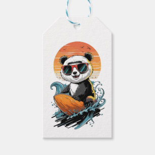 Étiquettes-cadeau Panda ours surfant cool