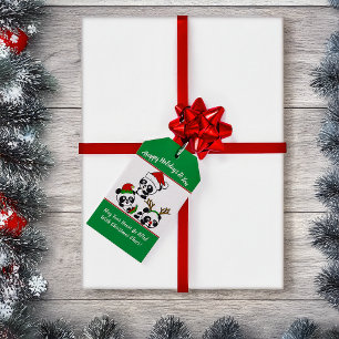 Étiquettes-cadeau Pandas de Noël personnalisés