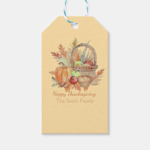 Étiquettes-cadeau Panier de Bon thanksgiving d'aquarelle personnalis