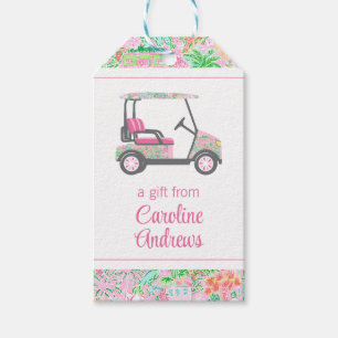 Étiquettes-cadeau Panier de golf Pink & Green Palm Beach