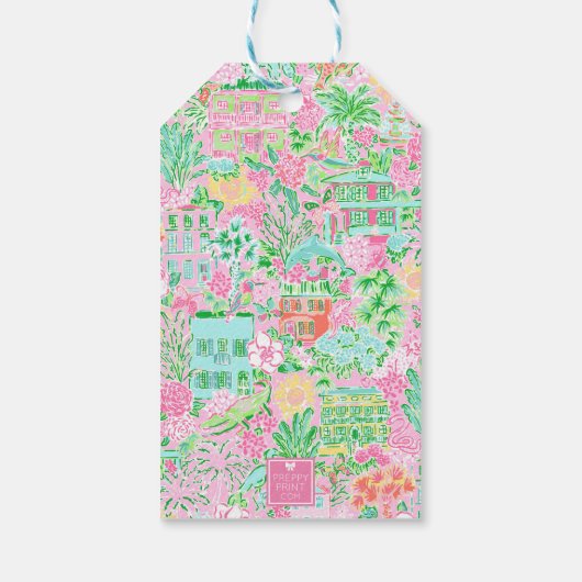 Étiquettes-cadeau Panier de golf Pink & Green Palm Beach (Dos)