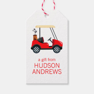 Étiquettes-cadeau Panier de golf rouge personnalisé