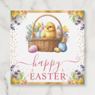Étiquettes Cadeau Panier de Pâques de poussin de printemps à l'aquar