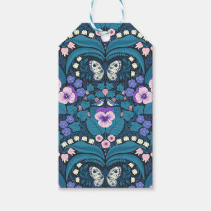 Étiquettes-cadeau Pansies, oiseaux et papillons