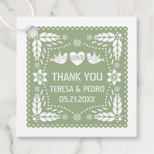 Étiquettes Cadeau Pape vert Sage picado inséparables mariage (Devant)