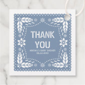 Étiquettes Cadeau Papier bleu foncé picado Merci bébé garçon douche (Dos)