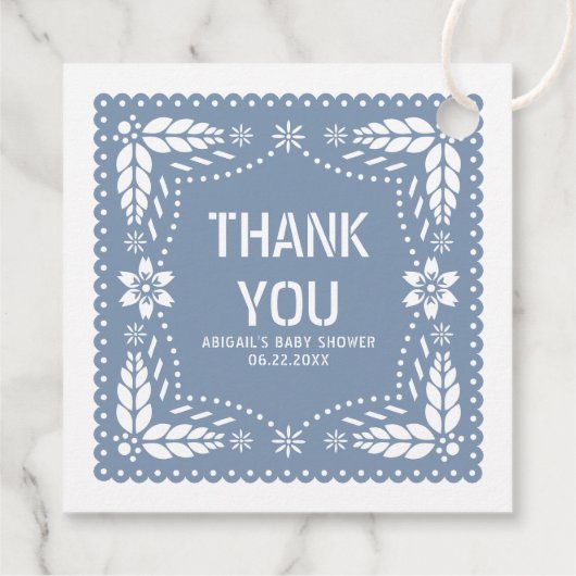 Étiquettes Cadeau Papier bleu foncé picado Merci bébé garçon douche (Dos)