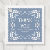 Étiquettes Cadeau Papier bleu foncé picado Merci bébé garçon douche (Devant)