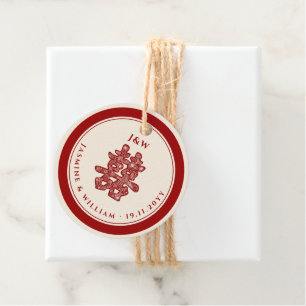 Étiquettes Cadeau Papier découpé floral double bonheur mariage chino