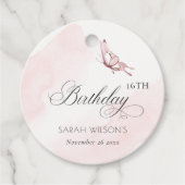 Étiquettes Cadeau Papillon Aquarelle Rose Bleu N'importe quel âge An (Devant)