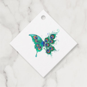 Étiquettes Cadeau Papillon aux plumes de paon vert