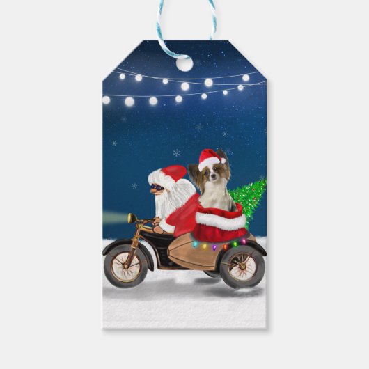 Étiquettes-cadeau Papillon Chien Noël Père Noël (Devant)