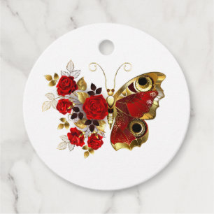 Étiquettes Cadeau Papillon de fleurs rouges aux roses rouges