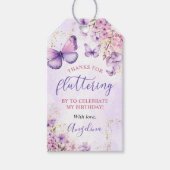 Étiquettes-cadeau Papillon floral pourpre et or 1er anniversaire (Devant)