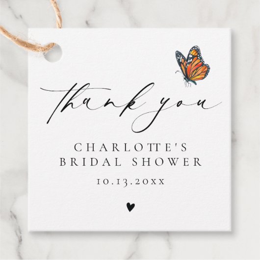 Étiquettes Cadeau Papillon monarque minimaliste en Merci (Devant)