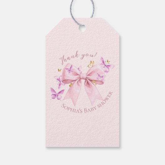 Étiquettes-cadeau Papillon Rose Bébé Fille (Dos)