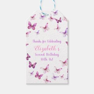 Étiquettes-cadeau Papillon rose deuxième anniversaire bébé fille