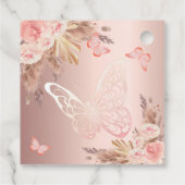 Étiquettes Cadeau Papillon rose or fleurons fille baby shower (Dos)