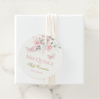 Étiquettes Cadeau Papillon rose Quinceañera