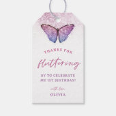 Étiquettes-cadeau Papillon rose violet 1er anniversaire Favoriser (Devant)