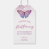 Étiquettes-cadeau Papillon rose violet 1er anniversaire Favoriser (Dos)