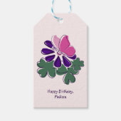 Étiquettes-cadeau Papillon rose violet Fleur Blush Joyeux anniversai (Devant)