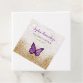 Étiquettes Cadeau Papillon rustique vintage or violet  (En situation)