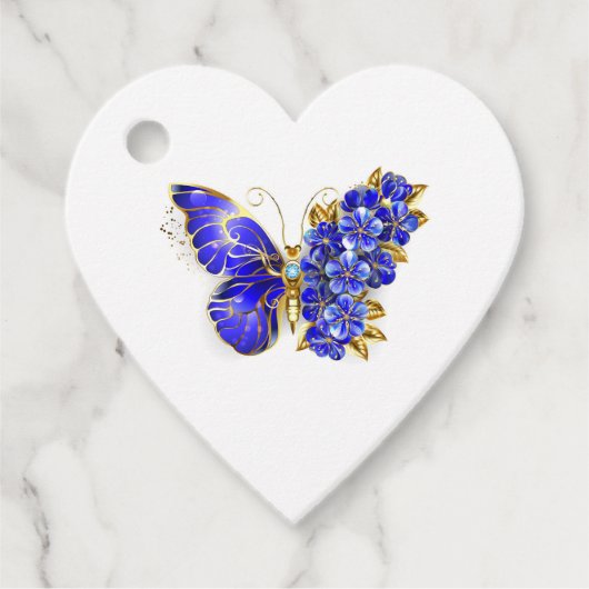 Étiquettes Cadeau Papillon saphir à fleurs (Devant)