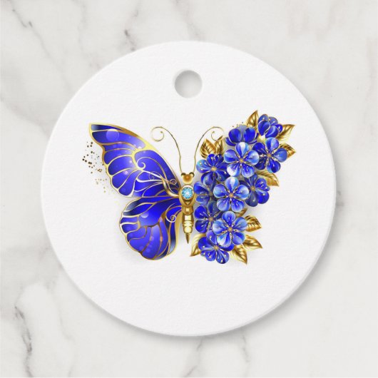 Étiquettes Cadeau Papillon Saphir Fleur (Devant)
