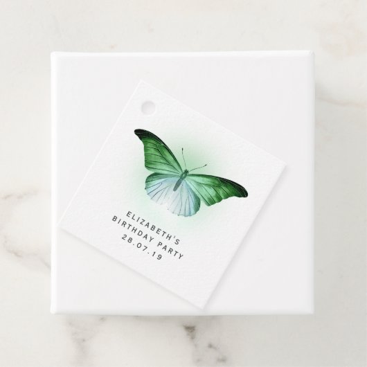 Étiquettes Cadeau Papillon vert Iridescente (En situation)