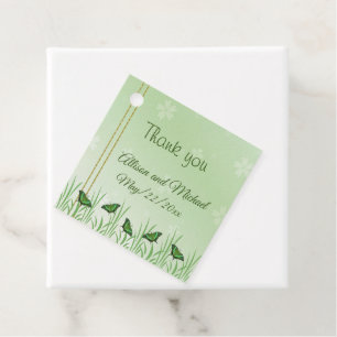 Étiquettes Cadeau Papillon vert sur vert clair - mariage merci