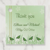 Étiquettes Cadeau Papillon vert sur vert clair - mariage merci (Devant)