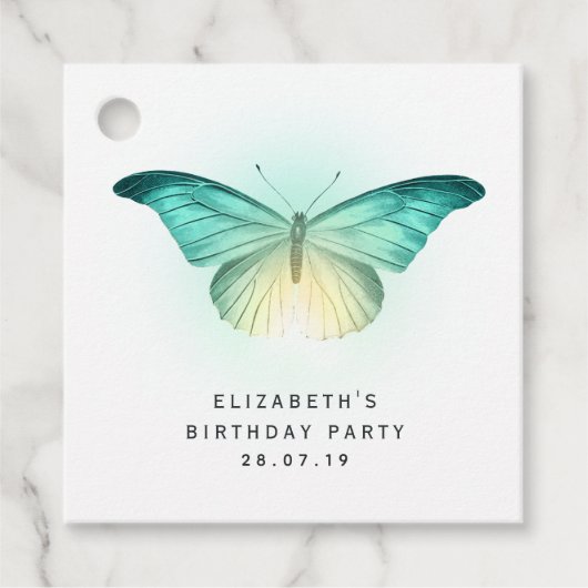 Étiquettes Cadeau Papillon vintage Iridescente et Damas (Devant)
