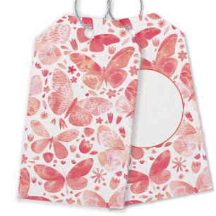 Étiquettes-cadeau Papillons Aquarelle Corail rose