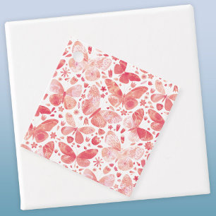 Étiquettes Cadeau Papillons Aquarelle Corail rose