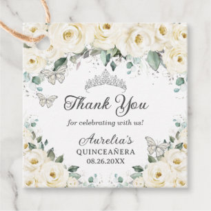 Étiquettes Cadeau Papillons argentés floraux blancs Princesse Tiara