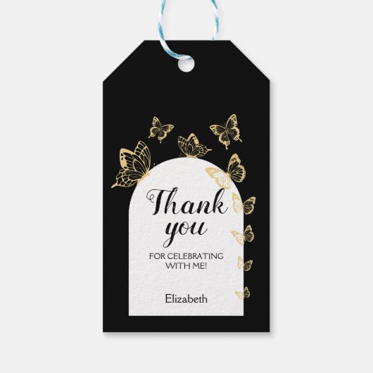 Étiquettes-cadeau Papillons Black Gold moderne Fabuleux anniversaire (Dos)