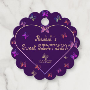 Étiquettes Cadeau Papillons de coeur rose doux 16 Anniversaire