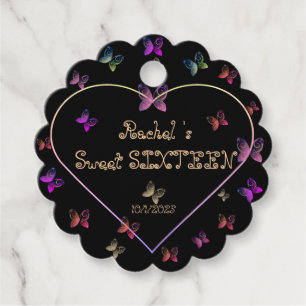 Étiquettes Cadeau Papillons de coeur rose doux 16 Anniversaire