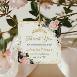 Étiquettes Cadeau Papillons d'or rose noire Princess Crown